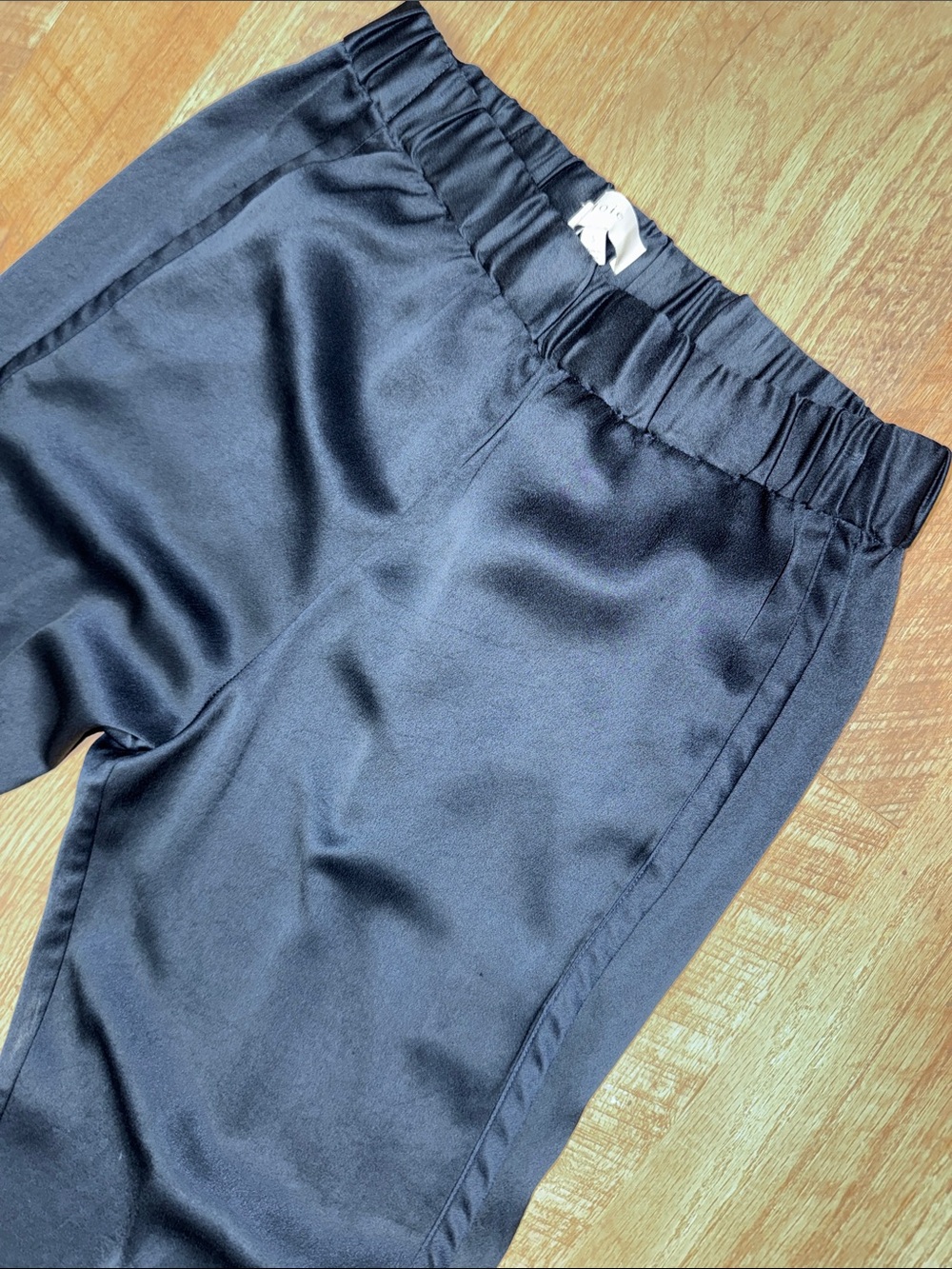 Joie Navy Blue Tuxedo Stripe Elastic-Waist Satin Pants